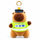 Cartoon Plush Capybara Bubble Blowing Keychain — Little Traffic Police Officer — white studio