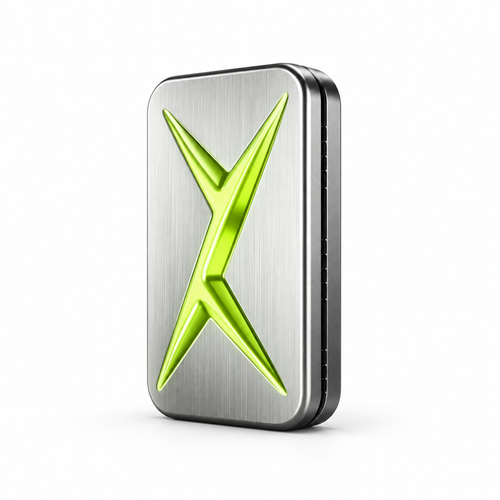 Flash Metal EDC fidget slider push card in brushed silver with luminous green X design