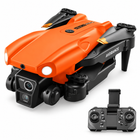 Orange D3 drone with remote controller on white studio background