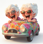 Adult Wooden Jigsaw Puzzle - Happy Old Ladies Car Art | Irregular Shape