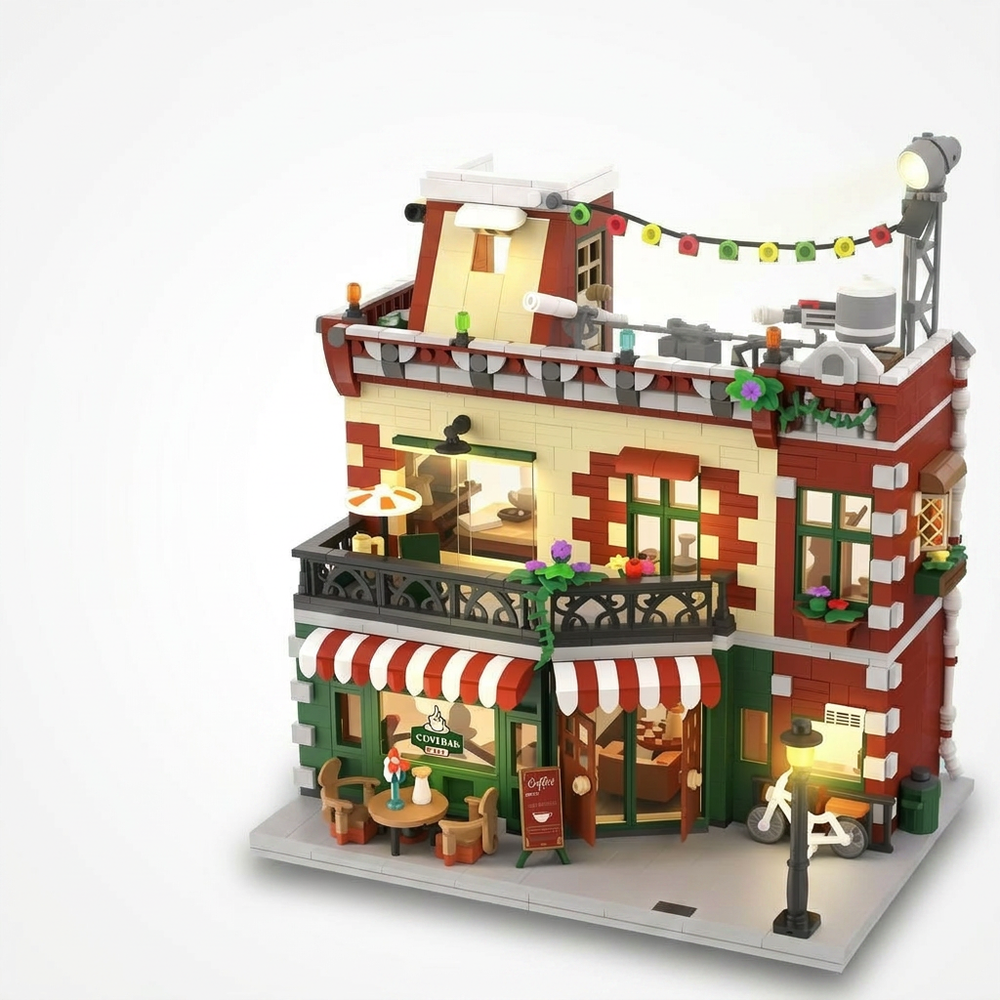 City Coffee House Building Set | 1589PCS Cafe with Stage Lights | ToyIvia