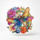 Dragonfly Wooden Jigsaw Puzzle - Expert-Level Vibrant Floral Design