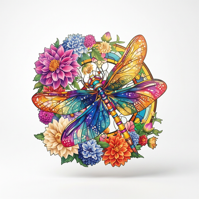 Dragonfly Wooden Jigsaw Puzzle - Expert-Level Vibrant Floral Design