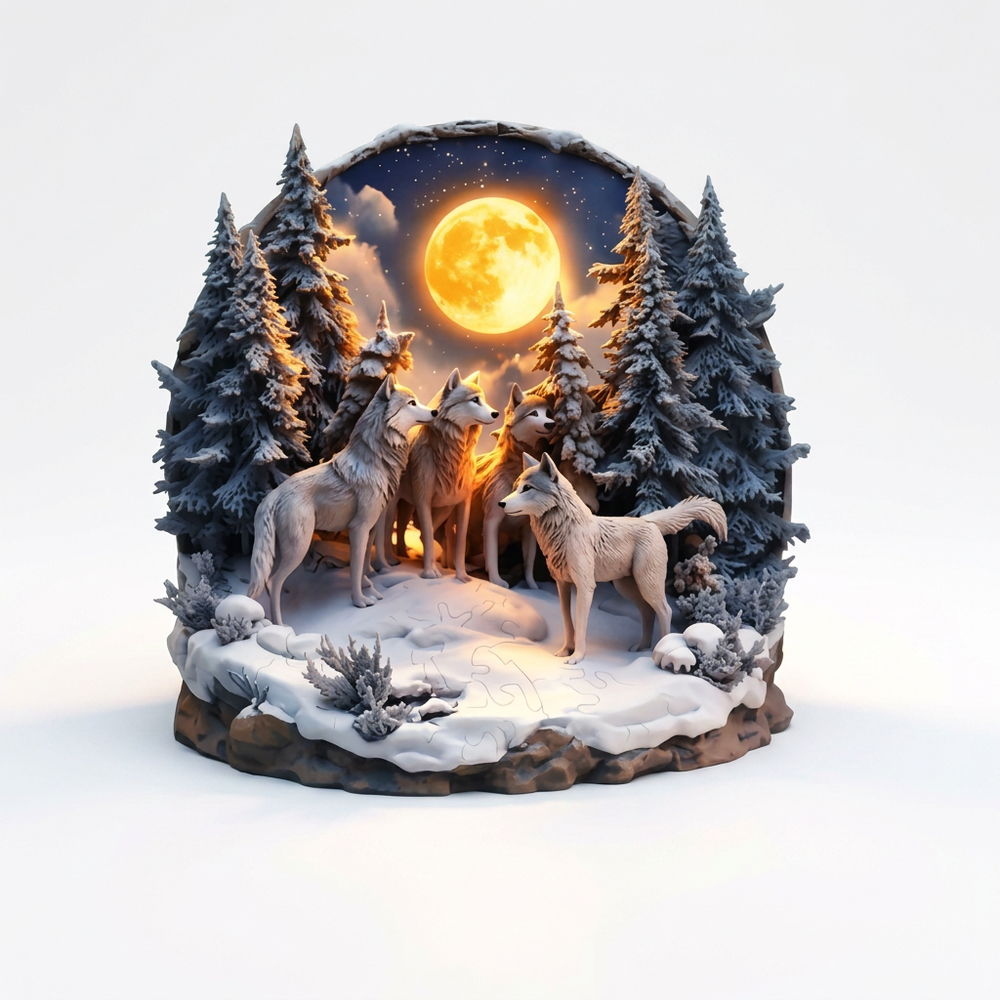 3D Enchanted Wolf Forest Wooden Puzzle - Moonlight Animal Jigsaw Art | Toylvia™