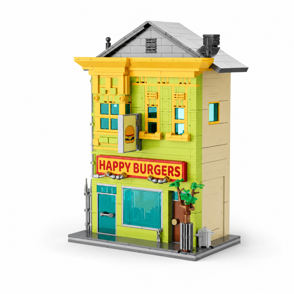 Happy Burger Shop Building Blocks | 1222PCS MOC Street View | Toylvia