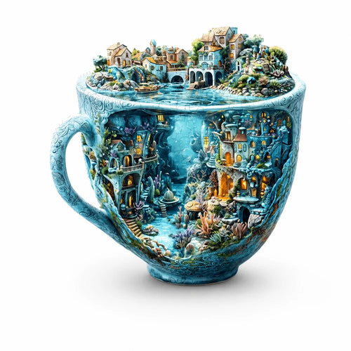 Whimsical Teacup Village Wooden Puzzle