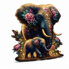 Mystical Elephant Family Wooden Puzzle Unique Shaped Pieces & Floral Art