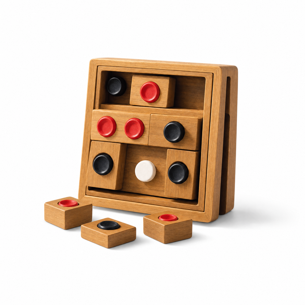 Huarong Road Wooden Logic Puzzle - Brain Teaser Strategy Game