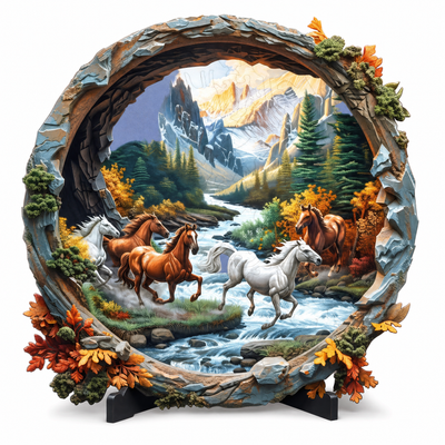 Wild Horses Mountain Valley Wooden Jigsaw Puzzle Unique Animal-Shaped Pieces