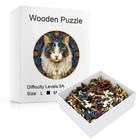 Elegant Cat Wooden Jigsaw Puzzle Golden-Blue Round Artwork