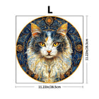 Elegant Cat Wooden Jigsaw Puzzle Golden-Blue Round Artwork