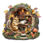 Chipmunk Reading in Tree Hollow Wooden Puzzle Animal Pieces