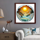 Round Cliff Sea Sunset Wooden Puzzle Irregular Nature Art