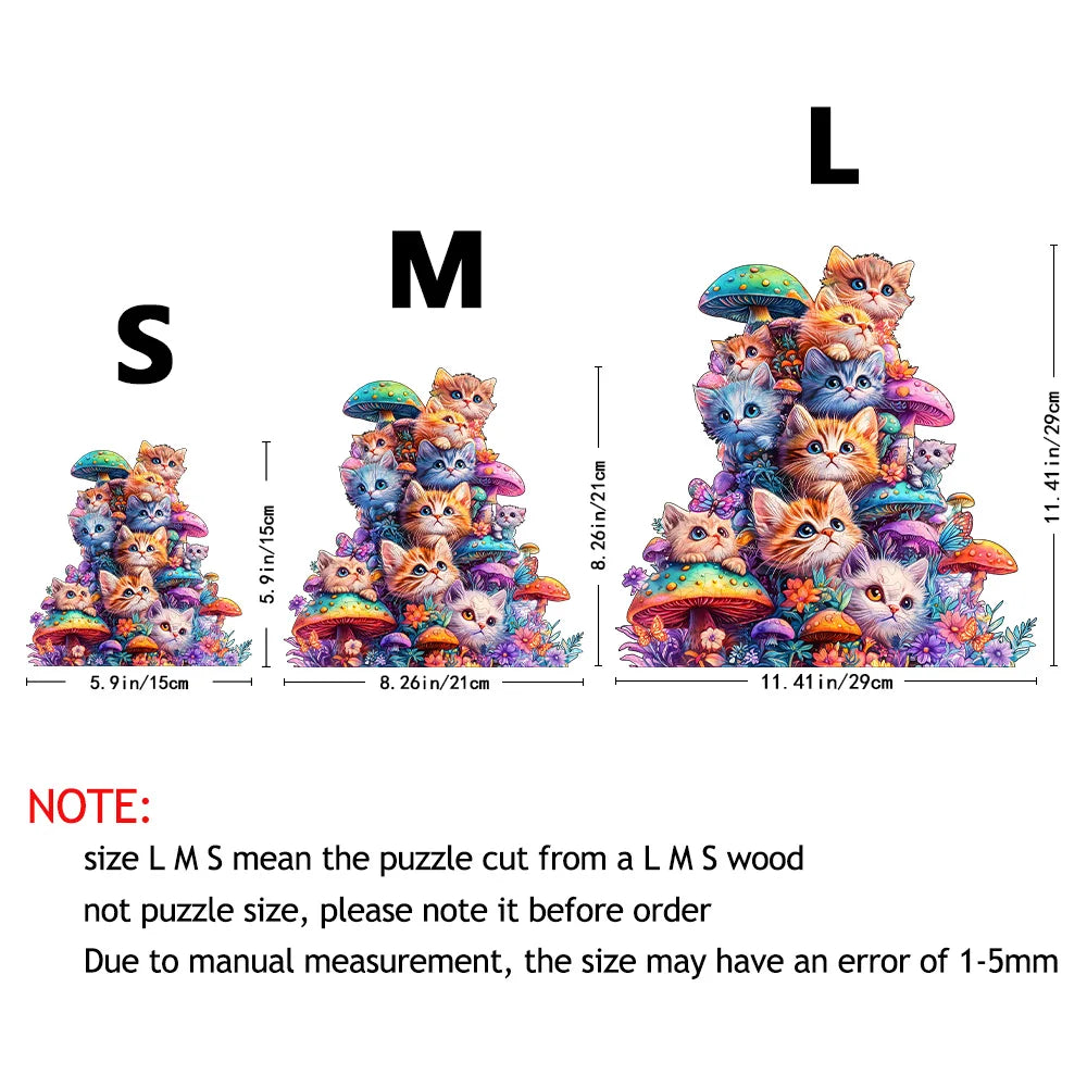 Cute Mushroom Cat Wooden Jigsaw Puzzle – Irregular Animal Shape | Toylvia™ - Toylvia™