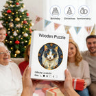 Elegant Cat Wooden Jigsaw Puzzle Golden-Blue Round Artwork