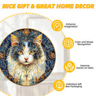 Elegant Cat Wooden Jigsaw Puzzle Golden-Blue Round Artwork