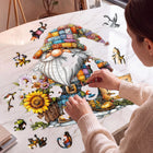 Patchwork Gnome Sunflower Wooden Jigsaw Puzzle Home Decor Gift