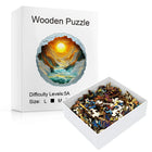 Round Cliff Sea Sunset Wooden Puzzle Irregular Nature Art