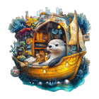 Otter Reading in Boat Wooden Puzzle Animal Pieces Marine Decor