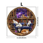 Fantasy Starry Library Cats Round Wooden Puzzle Wall Decor