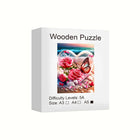Love in Bloom Wooden Jigsaw Puzzle Heart Rose Art Puzzle with Unique Shaped Pieces