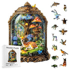 Enchanted Forest Glass Jar Wooden Puzzle Deer Mushroom Art
