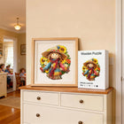 Harvest Scarecrow Wooden Jigsaw Puzzle Round Art Decor