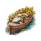 Vintage Boat Wooden Puzzle Stacked Books & Sunflower Art