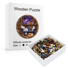 Fantasy Starry Library Cats Round Wooden Puzzle Wall Decor