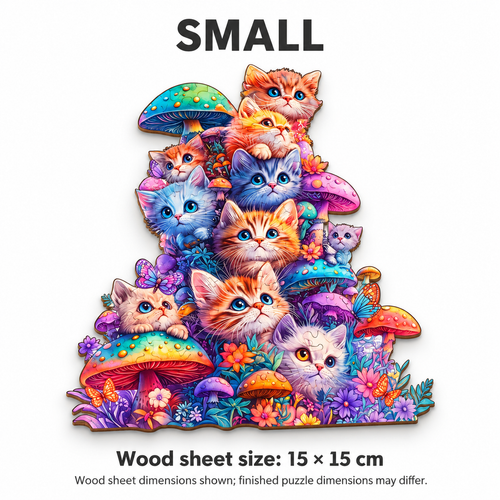 Cute Mushroom Cat Wooden Jigsaw Puzzle - Irregular Animal Shape - alternate view