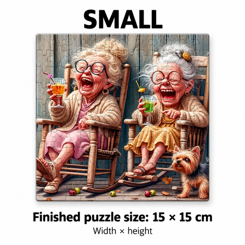 Funny Elderly Couple Wooden Jigsaw Puzzle - Irregular Cut Art Puzzle for Adults - alternate view