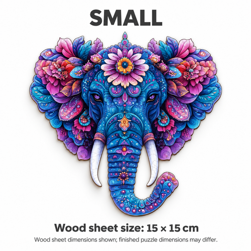 Vibrant Floral Elephant Wooden Puzzle with Unique-Shaped Pieces - alternate view