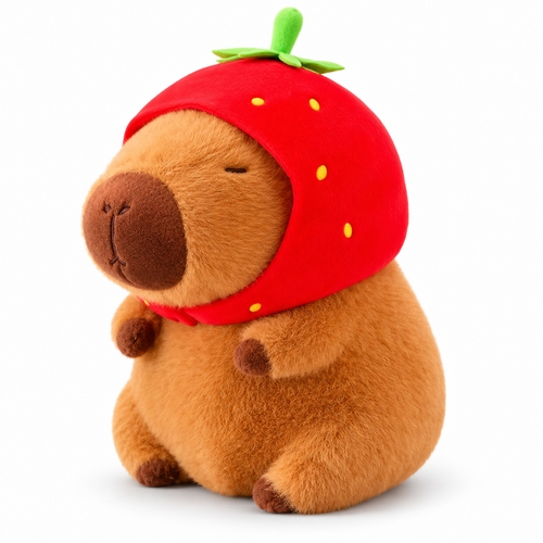 Strawberry Capybara plush left three-quarter studio image