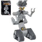 Grey robot building model from the Toylvia 313PCS Playable Robot Set displayed with packaging on a white background