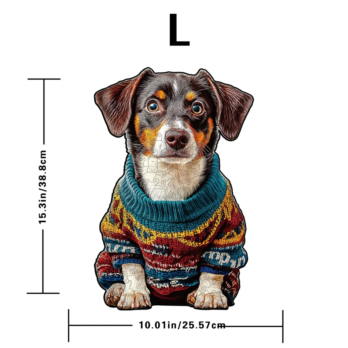 Large size dog wooden puzzle in colorful sweater, 15.3in by 10in – Toylvia