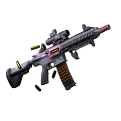 Purple and grey M416-style shell-ejecting toy rifle with gold foam shells on a white background.