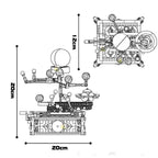 Dimension diagram of the 697PCS mechanical solar system building set showing 20cm height and width with top and side view.