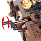 Close-up view of the mechanical gear handle on the 697PCS solar system building set showing rotating lever function.