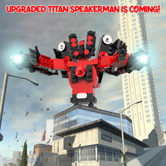 Titan Speakerman 2.0 building block figure in action scene above city