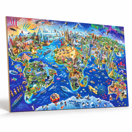 World landmark 1000 piece jigsaw puzzle standing upright