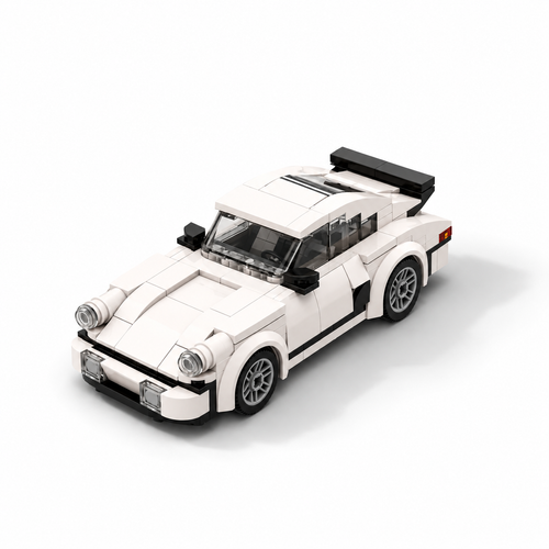 196 piece white brick sports car high front three-quarter view
