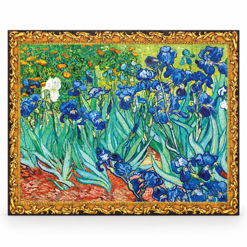 Van Gogh Irises 1000-piece jigsaw puzzle, clean studio product photo