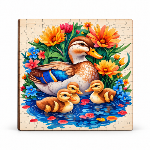 Duck Family & Flowers Wooden Jigsaw Puzzle