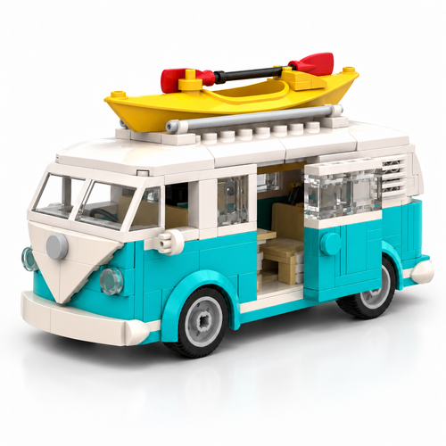 Classic T1 camper van brick set front view with side door open