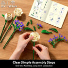 16 Champagne White Roses Building Blocks - 523PCS Botanical Set with Lights