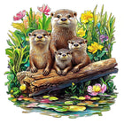Adorable Otter Family Wooden Jigsaw Puzzle - Unique Animal-Shaped Pieces