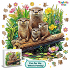 Adorable Otter Family Wooden Jigsaw Puzzle - Unique Animal-Shaped Pieces