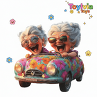 Adult Wooden Jigsaw Puzzle - Happy Old Ladies Car Art | Irregular Shape