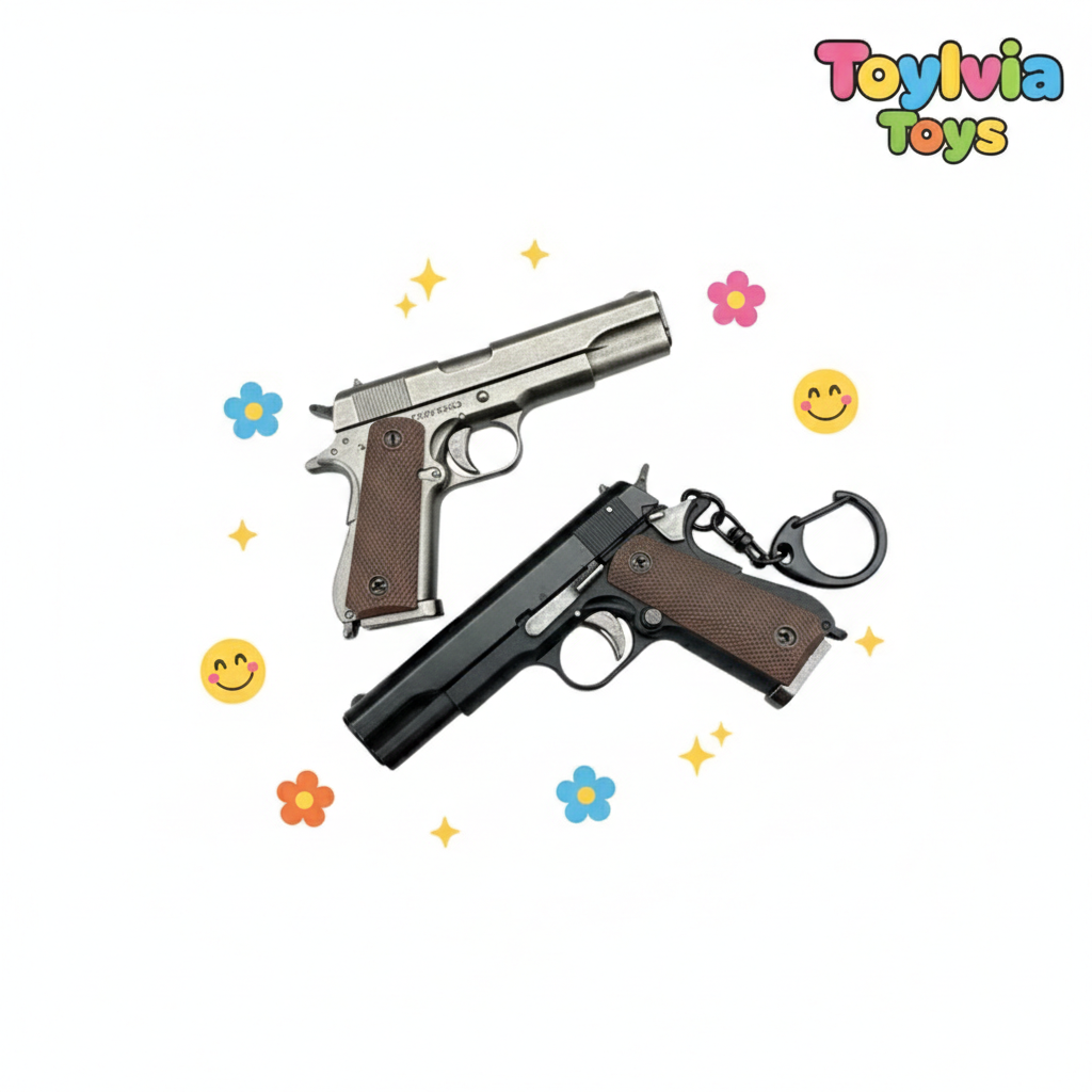 Two toy guns on a white background with colorful decorations and 'ToyLivia Toys' branding.