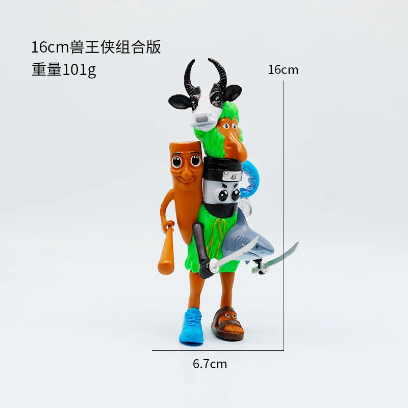 Creative animal fusion action figure combining cow, wooden man and shark, 16cm collectible toy – Toylvia